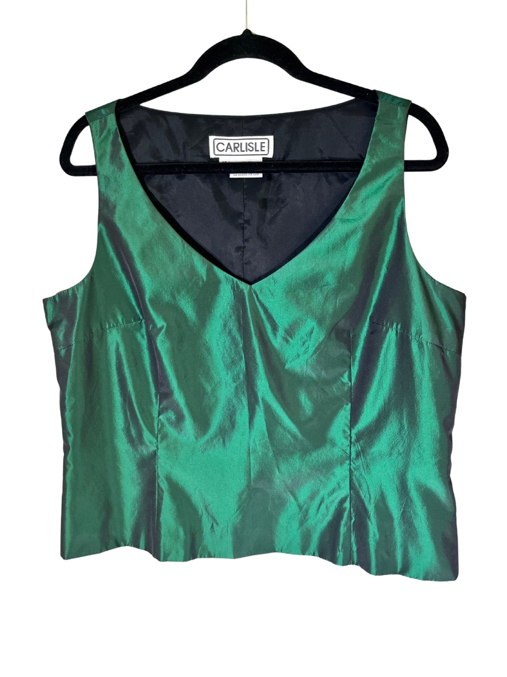 Vintage Carlisle Emerald Green 100% Silk Sleeveless Top Size 14